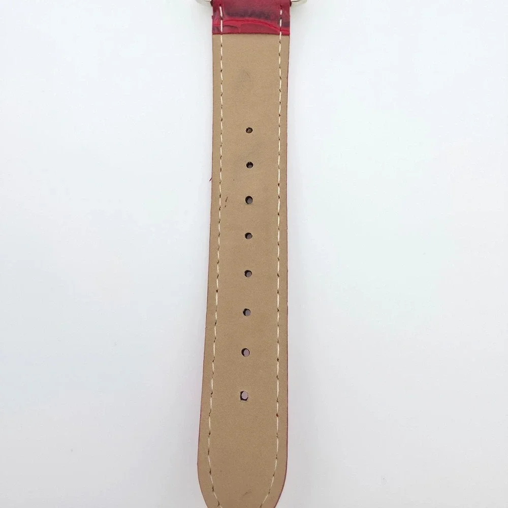 Ladies Watch Rectangle Stainless Steel Case Red Alligator Leather Band 8